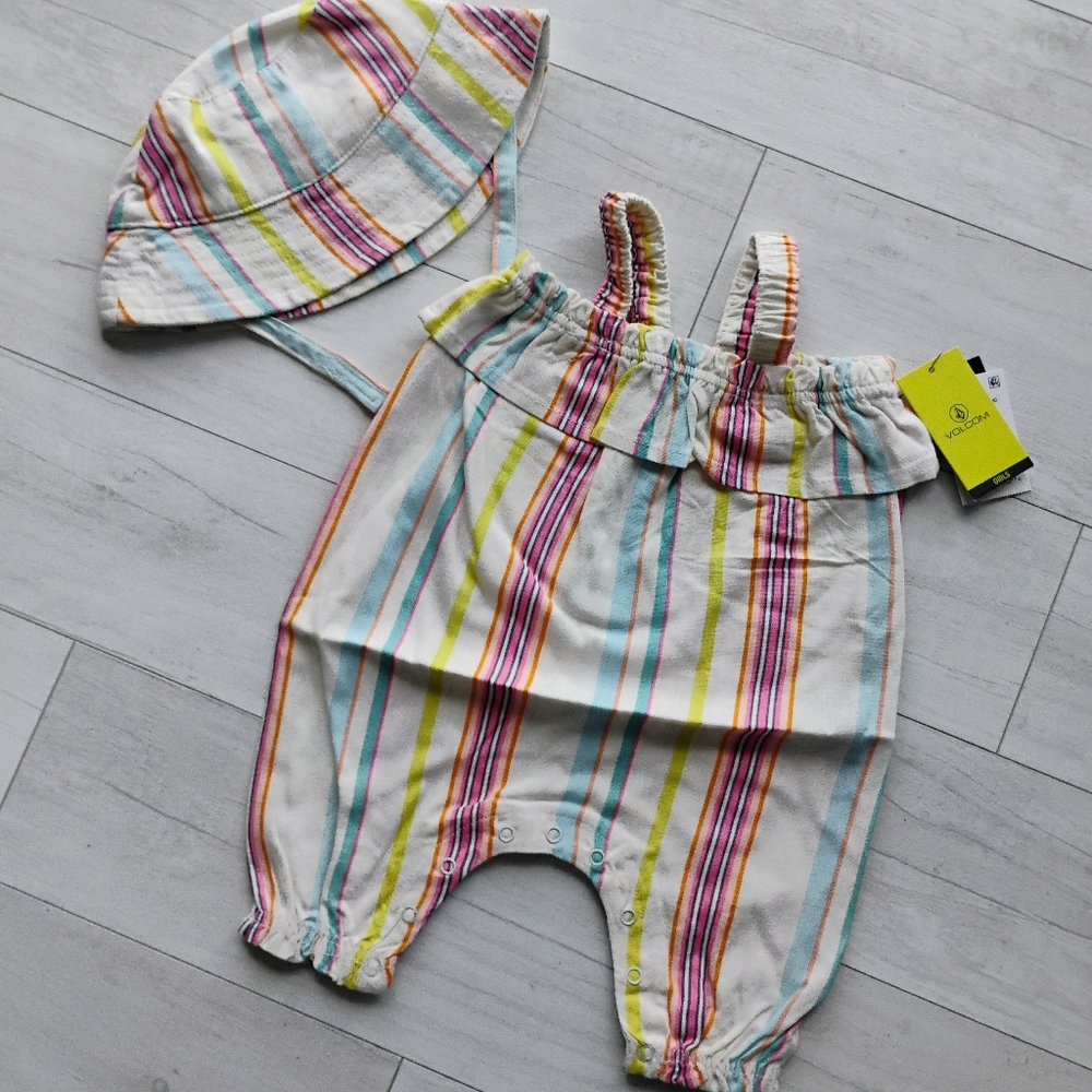 VOLCOM Baby NEW Summer Stripes Romper & Bucket Hat